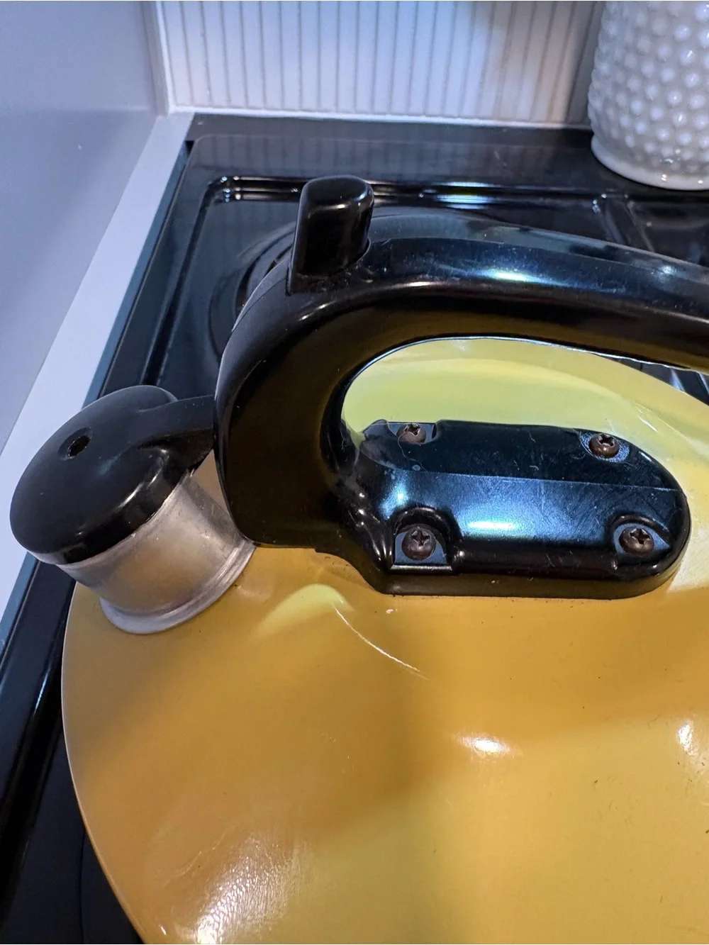 Vintage /Retro Mustard Color Whistling Tea Kettle with Black Handle